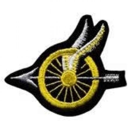 WHEEL WITH WINGS - ARROW POINTING TO LEFT - 2 1/8" x 1 3/4".